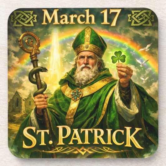 Majestätischer St. Patrick mit Regenbogen und Schl Getränkeuntersetzer (Vorderseite)