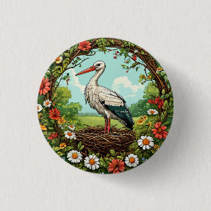 Majestätischer Storch, der in einem farbenfrohen F Button
