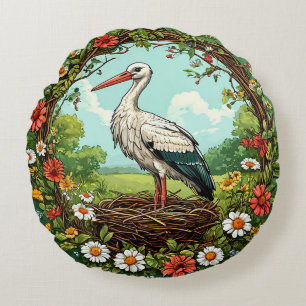Majestätischer Storch, der in einem farbenfrohen F Rundes Kissen