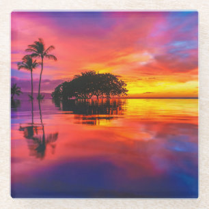 Majestätischer Strand des Sonnenuntergang-  Glasuntersetzer