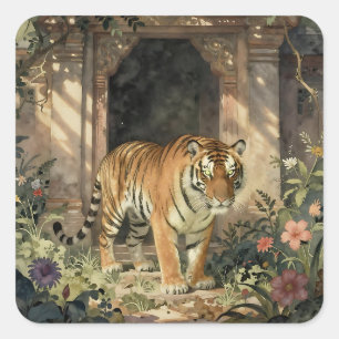 Majestätischer Tiger, der durch die alten Dünen wa Quadratischer Aufkleber
