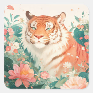 Majestätischer Tiger im Botanischen Blumengarten Quadratischer Aufkleber