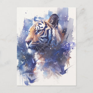 Majestätischer Tiger in Indigo-Aquarell Postkarte