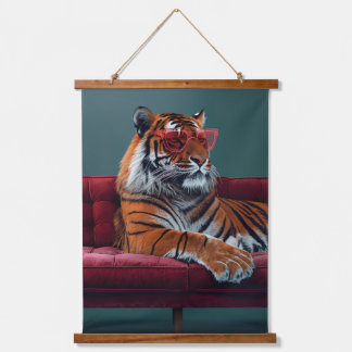 Majestätischer Tiger – Vintage-Tier-Wandtapete Wandteppich Mit Holzrahmen