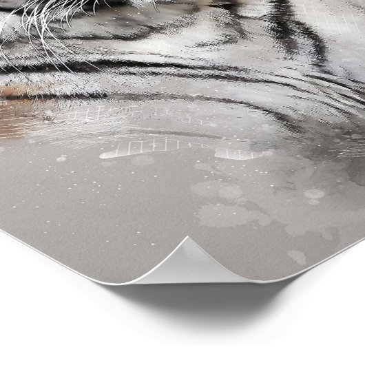 majestätischer Tigerkopf mit Aquarellmalerei Poster (Ecke)