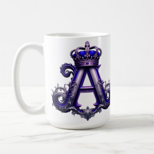 Majestätischer verzierter Buchstabe A mit Krone Kaffeetasse (Links)