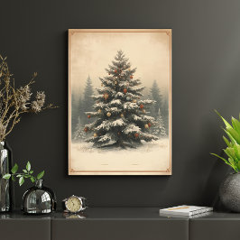 Majestätischer Weihnachtsbaum in schneebedeckter L Poster