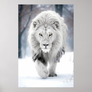 Majestätischer Weißer Löwe im Winter Wonderland De Poster