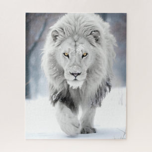 Majestätischer Weißer Löwe im Winter Wonderland De Puzzle
