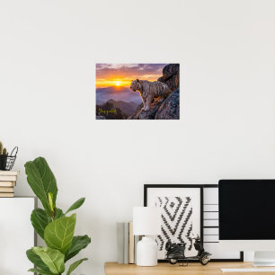 Majestätischer Weißer-Tiger-Sonnenuntergang Poster