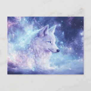 Majestätischer Weißer Wolf im lila Nebel Postkarte