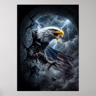 Majestätischer Weißkopfseeadler in einem Gewitters Poster