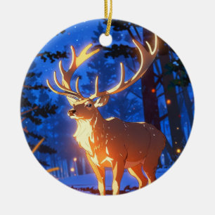 Majestätischer Winterhirsch im verzauberten Wald Keramik Ornament