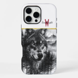 Majestätischer Wolf blickt über die mondbeschienen iPhone 16 Pro Max Hülle