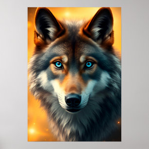 Majestätischer Wolf mit auffallenden blauen Augen Poster