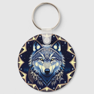 Majestätischer Wolf unter Sternenhimmel Schlüsselanhänger