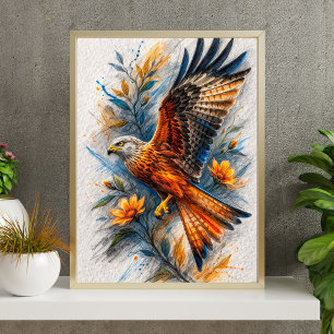 Majestätisches Adler-Blumenkunstposter Lebendige Poster