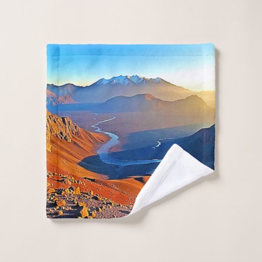 Majestätisches Bergtal-Fluss-Design Badhandtuch Set (Waschlappen)