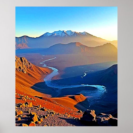 Majestätisches Bergtal-Fluss-Design Poster (Vorne)
