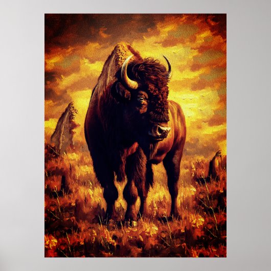 Majestätisches Bison-Ölgemälde – Wilder Prärie-Son Poster (Vorne)