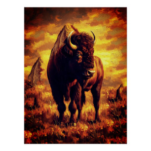 Majestätisches Bison-Ölgemälde – Wilder Prärie-Son Poster