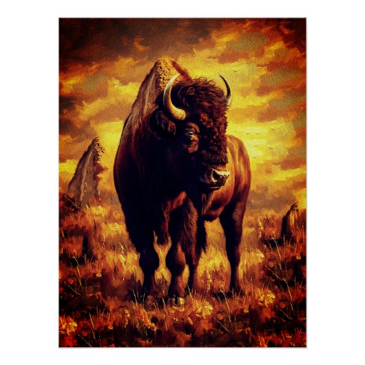 Majestätisches Bison-Ölgemälde – Wilder Prärie-Son Poster (Vorderseite)