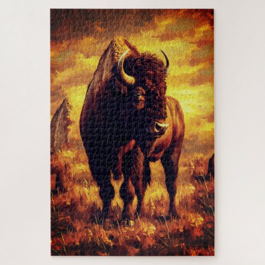 Majestätisches Bison-Ölgemälde – Wilder Prärie-Son Puzzle (Vertikal)