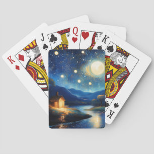 Majestätisches Cottage unter Mond Spielkarten