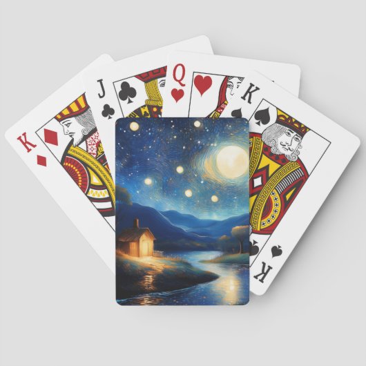 Majestätisches Cottage unter Mond Spielkarten (Rückseite)