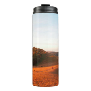 Majestätisches Feld im Sonnenlicht. Dramatisch und Thermosbecher