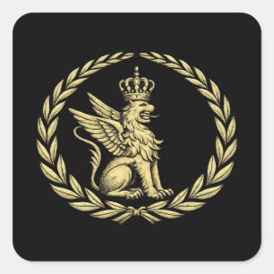 Majestätisches geflügeltes Löwen-Wappen Gold-Emble Quadratischer Aufkleber