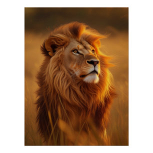 Majestätisches Goldenes Löwen-Sonnenuntergangs-Glo Poster