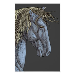 Majestätisches graues Pferd mit fließender Mähne Poster