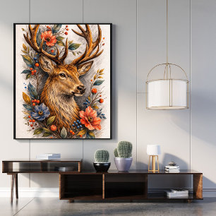 Majestätisches Hirsch Blumenkunst Poster Hirsch Il
