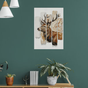 Majestätisches Hirschportrait Kunstposter Rustik Poster