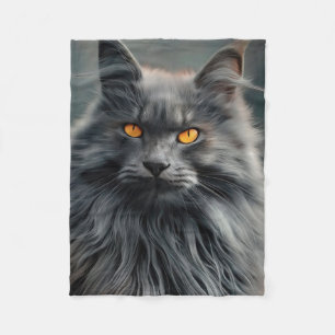 Majestätisches Langhaar-Katzenporträt-Design Fleecedecke