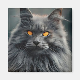 Majestätisches Langhaar-Katzenporträt-Design Magnet