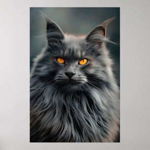 Majestätisches Langhaar-Katzenporträt-Design Poster