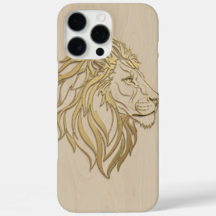 Majestätisches Löwengesicht auf beigem Holz – Kühn iPhone 16 Pro Max Hülle