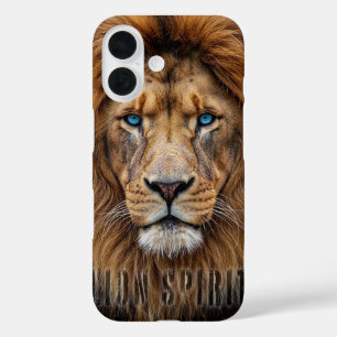Majestätisches Löwengesicht mit blauen Augen Wil iPhone 16 Hülle