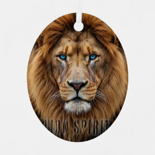 Majestätisches Löwengesicht mit blauen Augen Wil Ornament Aus Metall