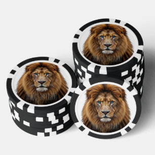 Majestätisches Löwengesicht mit blauen Augen   Wil Pokerchips