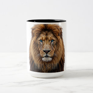 Majestätisches Löwengesicht mit blauen Augen   Wil Zweifarbige Tasse