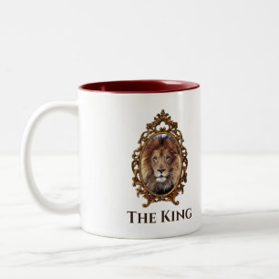 Majestätisches Löwenkönig-Vintage-Porträt zum Vate Zweifarbige Tasse