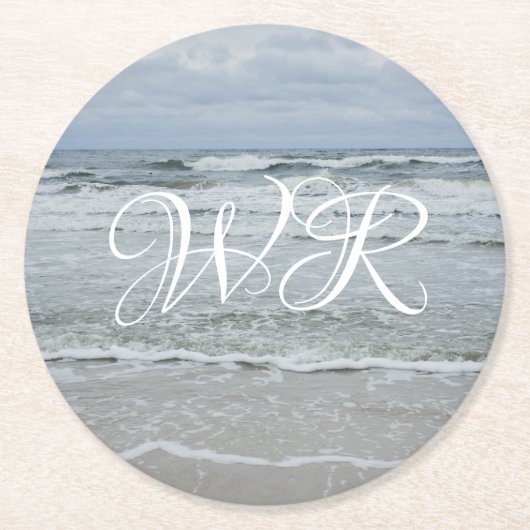 Majestätisches Meer mit Wellen unter dem stürmisch Runder Pappuntersetzer (Vorderseite)