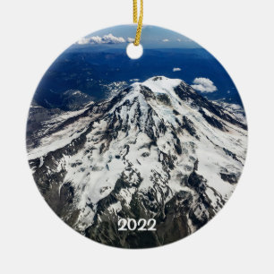 Majestätisches Mt Rainier 2-seitiger runder Kerami Keramik Ornament