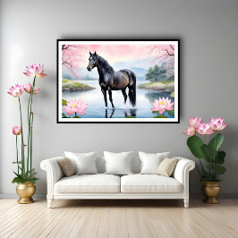 Majestätisches Pferd und Schönheit des Lotus Poster