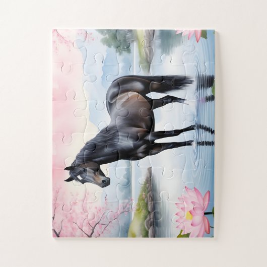 Majestätisches Pferd und Schönheit des Lotus Puzzle (Vertikal)