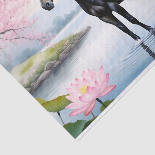 Majestätisches Pferd und Schönheit des Lotus Seidenpapier (Ausschnitt)