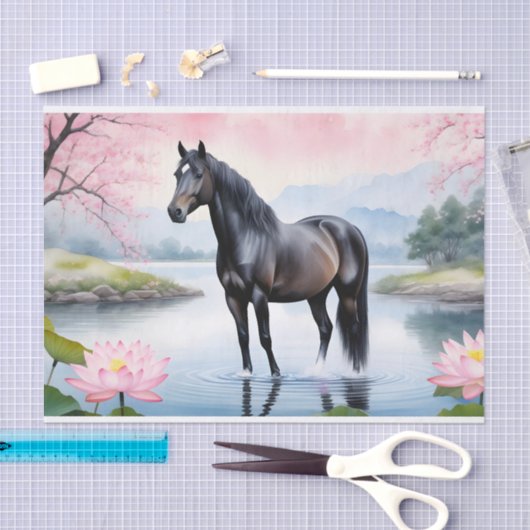 Majestätisches Pferd und Schönheit des Lotus Seidenpapier (Handwerk)